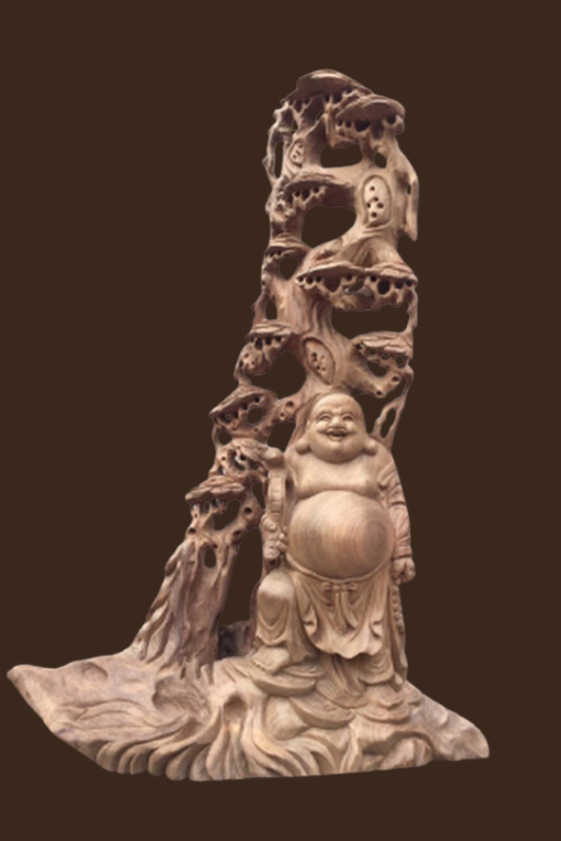 Tượng Phật Di Lặc cành tùng gỗ Xá Xị