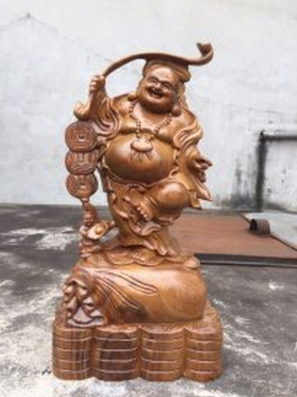 Tượng Phật Di Lặc và Nhất Phúc gỗ Bách Xanh - Điêu khắc Tượng gỗ ...